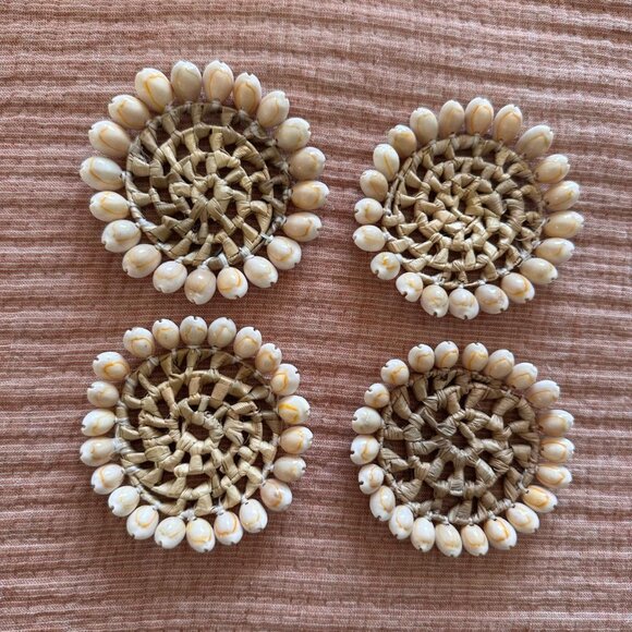 Cowrie Shell Drink Coasters Seashell Nautical Beach House Coconut Girl - Picture 3 of 6